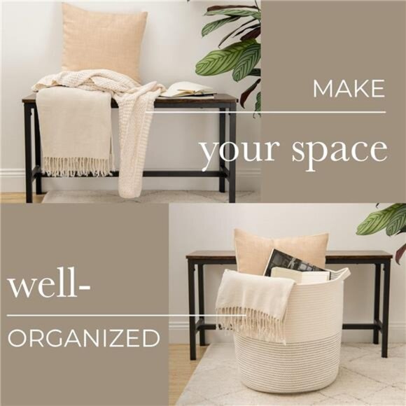 Cotton Rope Woven Storage Basket - 18” x 16” Tall Decorative Cotton Rope Basket - Picture 5 of 7